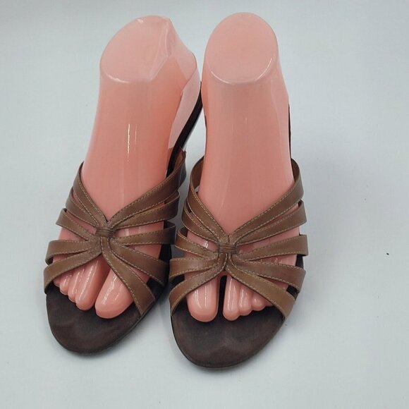Naturalizer Brown Leather Strappy Open Toe Slip-On Wedge Sandals Size 8.5M - Picture 3 of 13